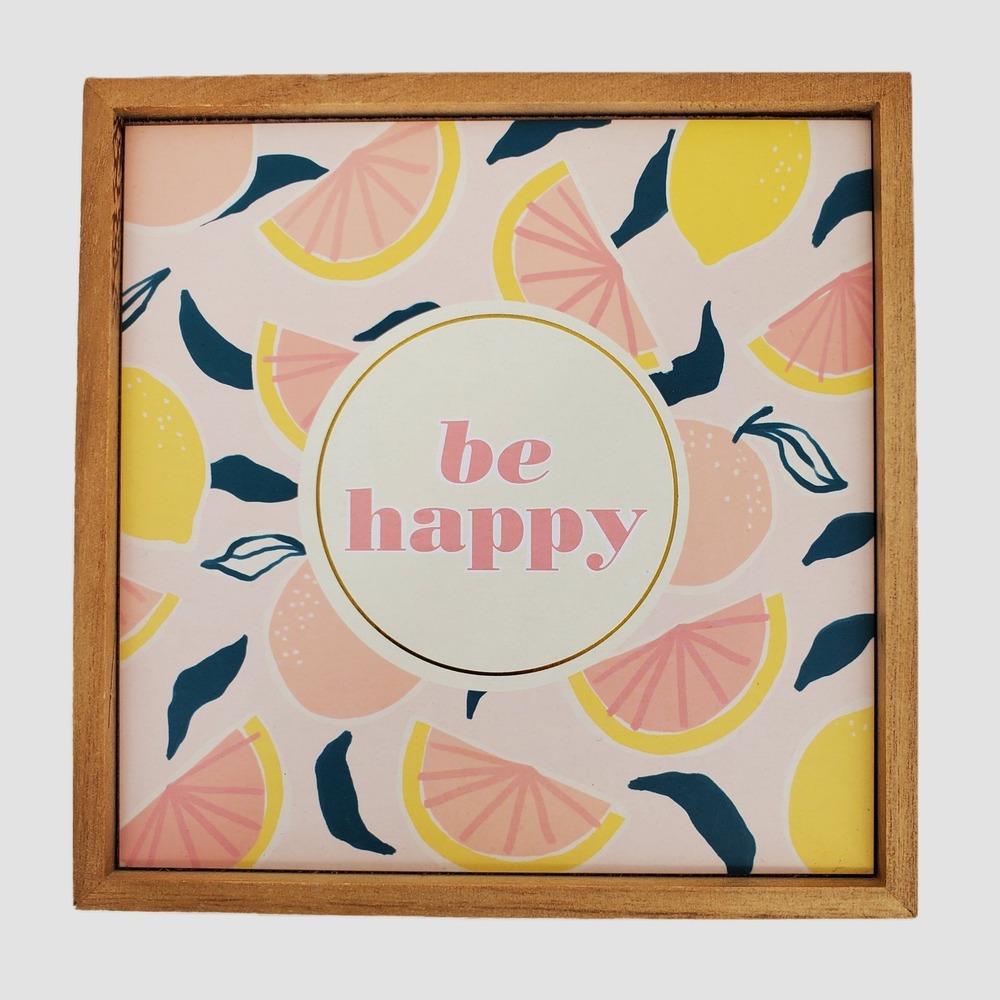 Sonoma Goods For Life Be Happy Lemon Grapefruit Wood Box Sign Wall Decor‎ New